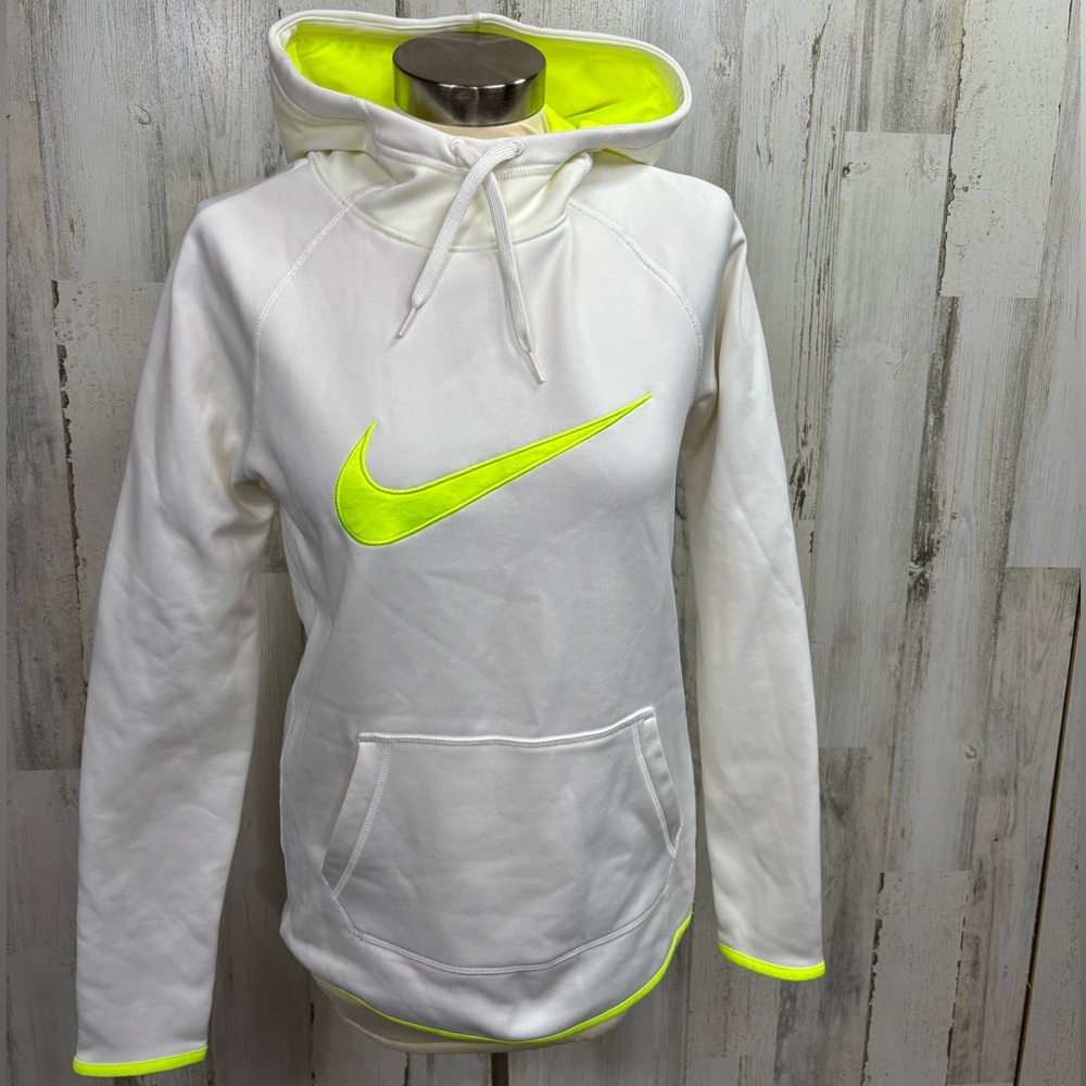 Nike Dri-Fit White Hoodie with Neon‎ Yellow Swoosh